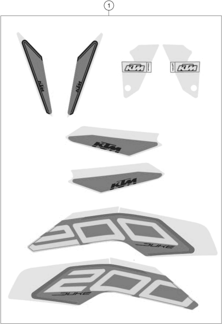 Sprängskiss: Decal – KTM 200 DUKE, white, w/o ABS - CKD