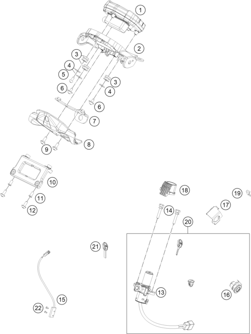 Sprängskiss: Instruments / Lock System – KTM 200 DUKE, orange, w/o ABS - CKD 2023