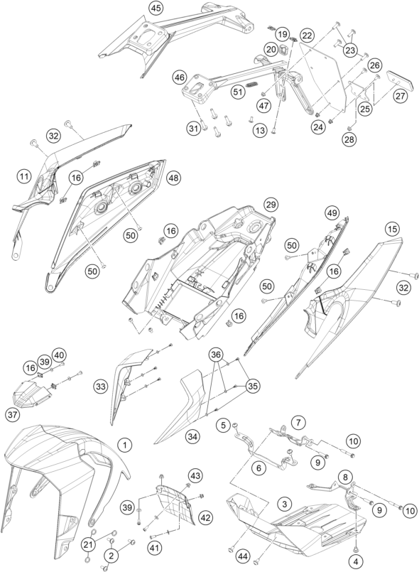 Sprängskiss: Mask, Fenders – KTM 250 DUKE, black 2 2023