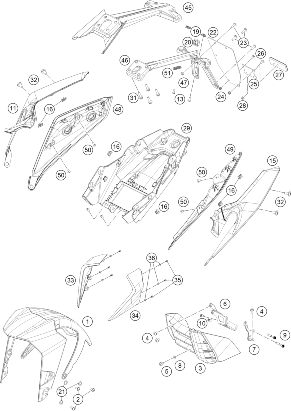 Sprängskiss: Mask, Fenders – KTM 250 DUKE, black - B.D. 2023
