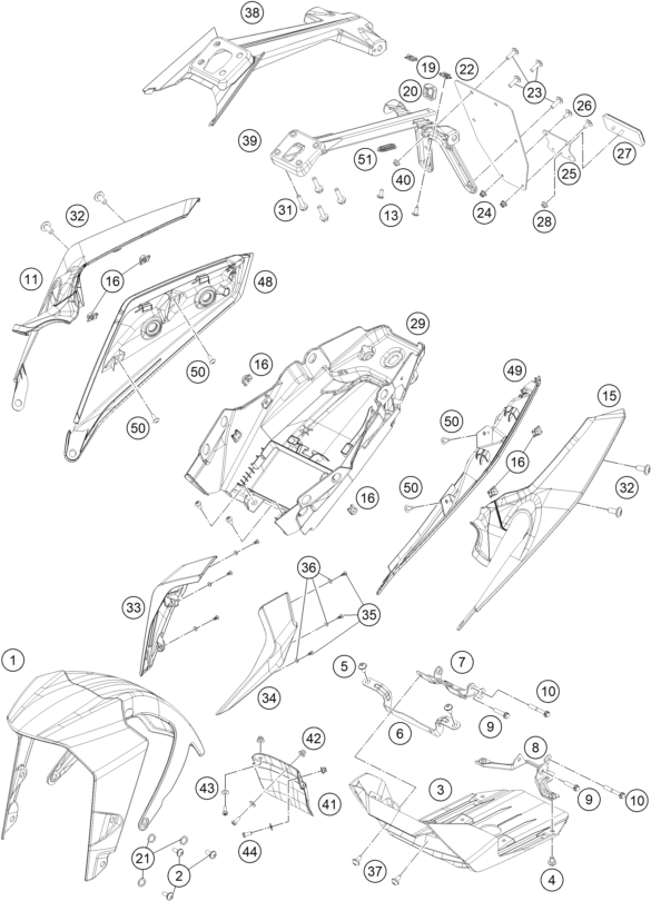 Sprängskiss: Mask, Fenders – KTM 390 DUKE, grey - CKD 2023