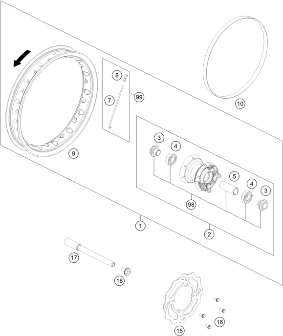 Sprängskiss: Front Wheel – KTM SX-E 3 2023