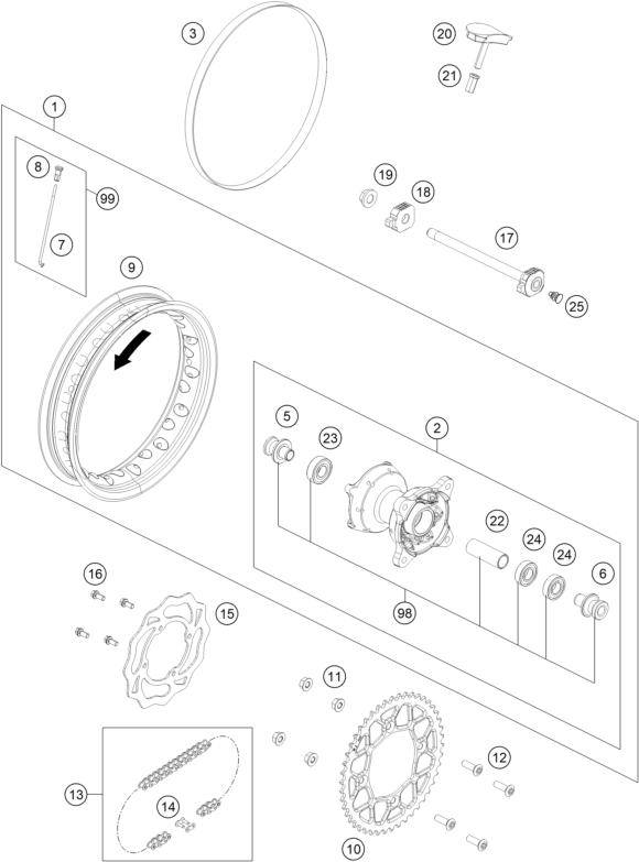 Sprängskiss: Rear Wheel – KTM SX-E 3 2023