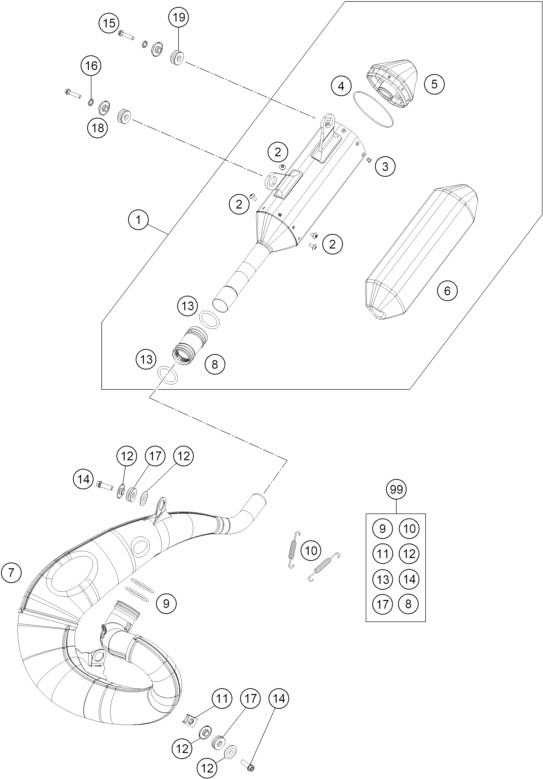 Sprängskiss: Exhaust System – KTM 250 SX 2026