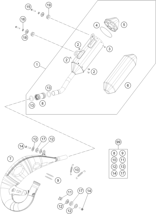 Sprängskiss: Exhaust System – KTM 125 SX 2026