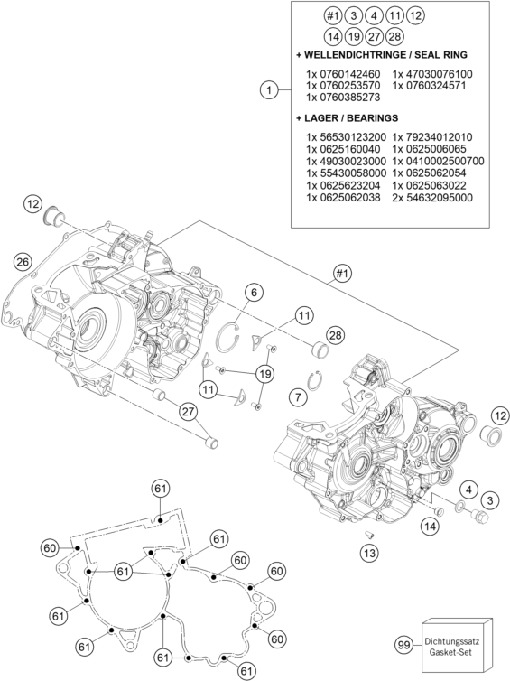 Sprängskiss: Engine Case – KTM 250 SX 2026