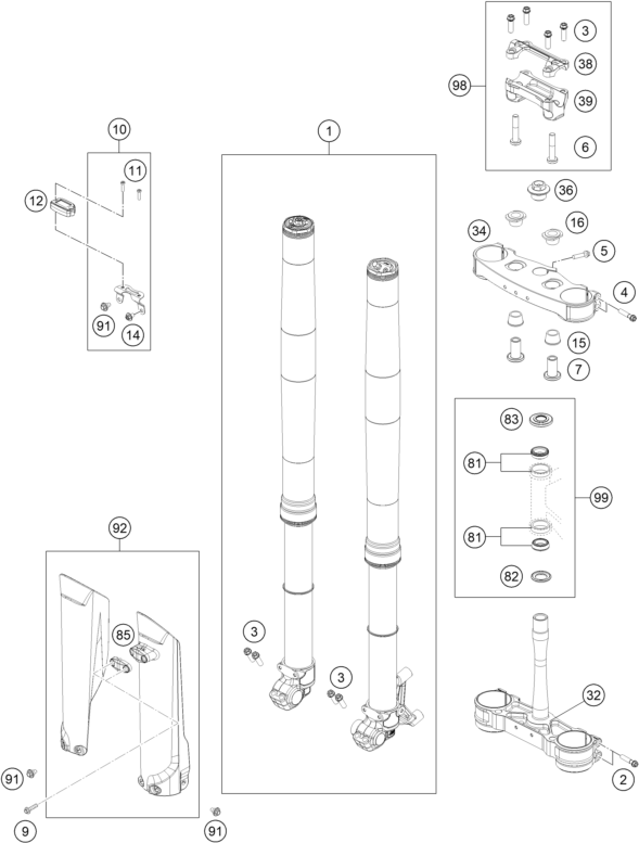 Sprängskiss: Front Fork, Triple Clamp – KTM 450 SMR 2026