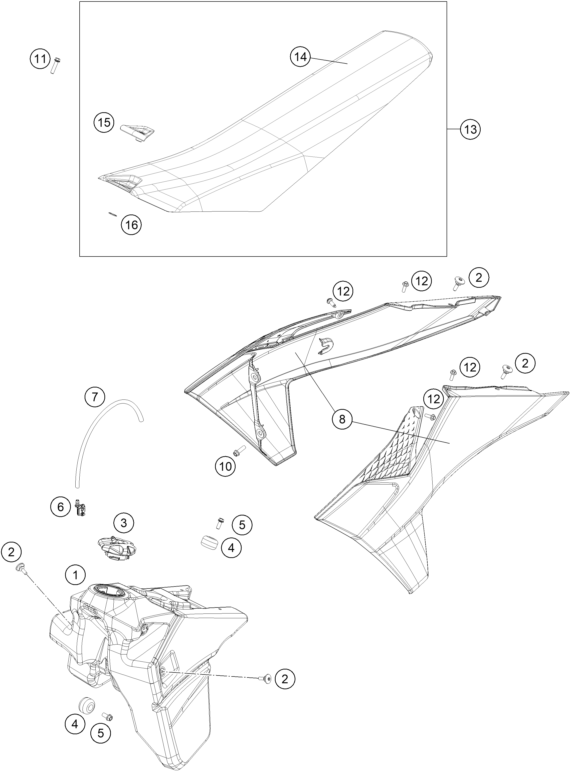 Sprängskiss: Tank, Seat – KTM 250 XC-F 2026