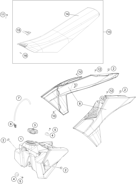 Sprängskiss: Tank, Seat – KTM 250 SX 2026