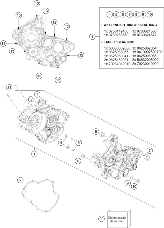 Sprängskiss: Engine Case – KTM 125 XC 2023