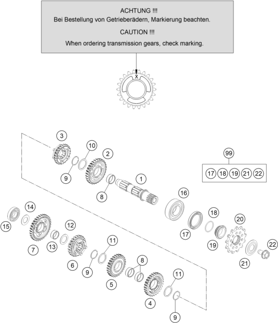 Sprängskiss: Transmission II - Countershaft – KTM 125 SX 2026