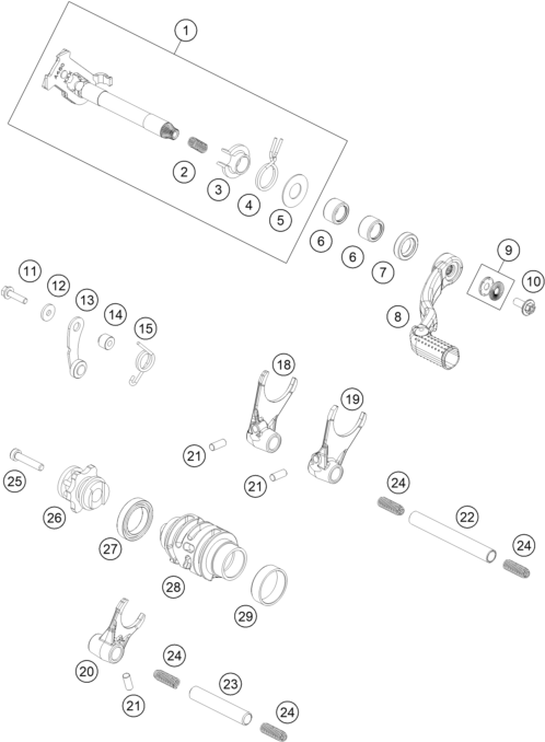 Sprängskiss: Shifting Mechanism – KTM 125 XC 2023
