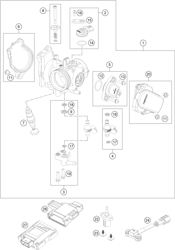 Sprängskiss: Throttle Body – KTM 450 SMR 2026
