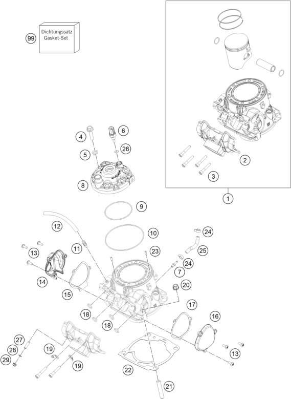 Sprängskiss: Cylinder, Cylinder Head – KTM 300 EXC 2023