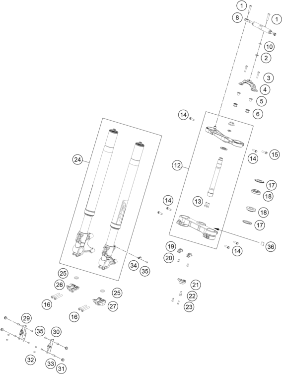 Sprängskiss: Front Fork, Triple Clamp – KTM RC 8C 2023