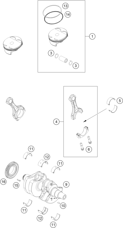 Sprängskiss: Crankshaft, Piston – KTM RC 8C 2023
