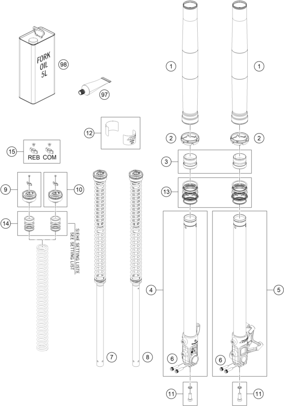 Sprängskiss: Front Fork Disassembled – KTM 690 SMC R 2023
