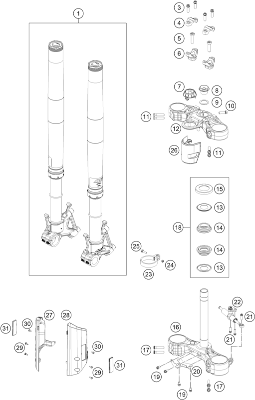 Sprängskiss: Front Fork, Triple Clamp – KTM 790 ADVENTURE, orange - D.D. 2026