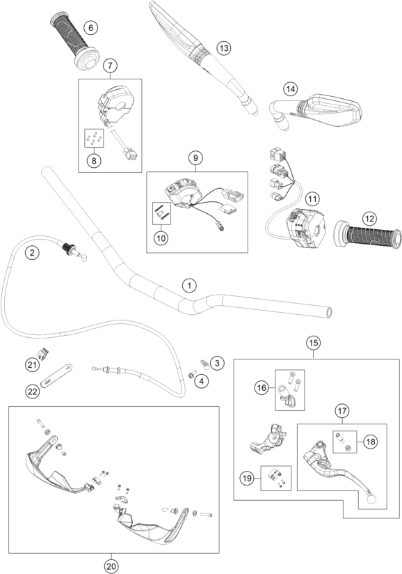 Sprängskiss: Handlebar, Controls – KTM 790 ADVENTURE, orange - D.D. 2026