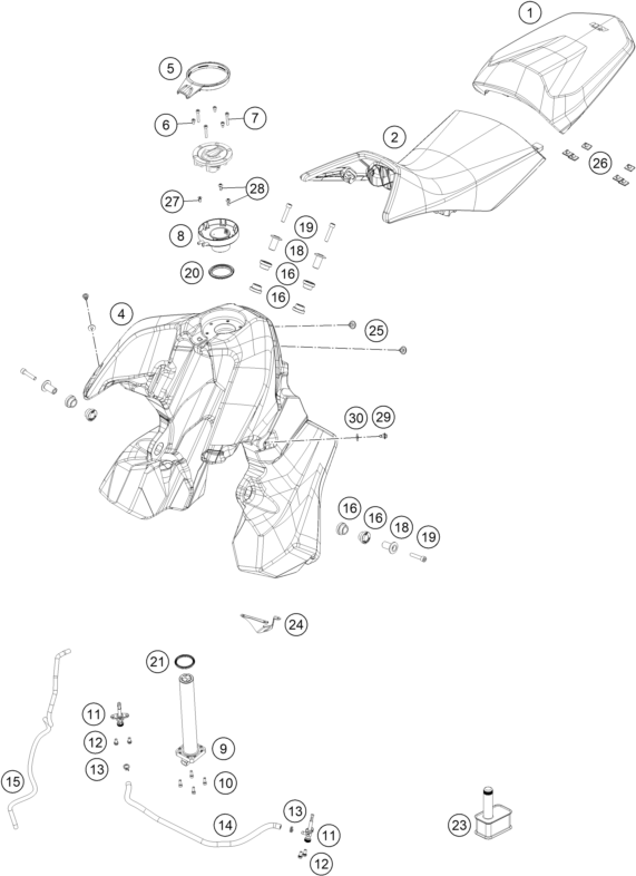 Sprängskiss: Tank, Seat – KTM 790 ADVENTURE, orange - D.D. 2026