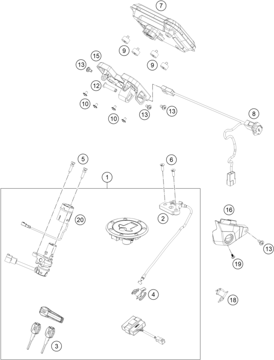 Sprängskiss: Instruments / Lock System – KTM 790 ADVENTURE, orange - D.D. 2026