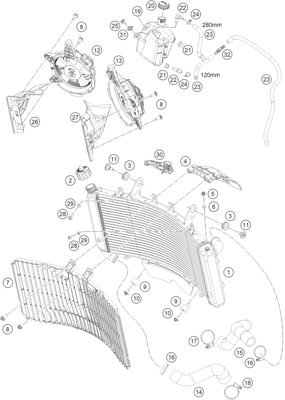 Sprängskiss: Cooling System – KTM 790 ADVENTURE, orange - D.D. 2026