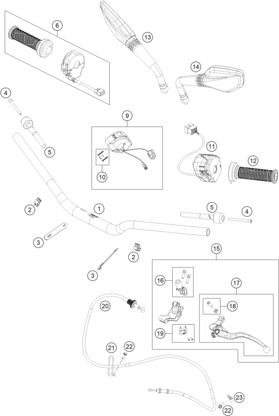 Sprängskiss: Handlebar, Controls – KTM 790 DUKE, grey 2023