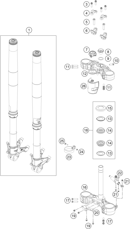Sprängskiss: Front Fork, Triple Clamp – KTM 890 SMT 2026