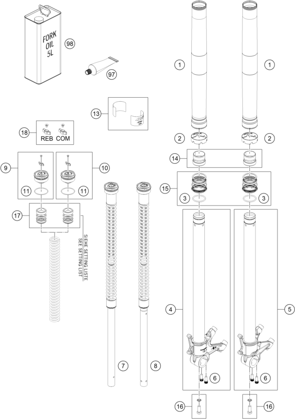 Sprängskiss: Front Fork Disassembled – KTM 890 SMT 2026