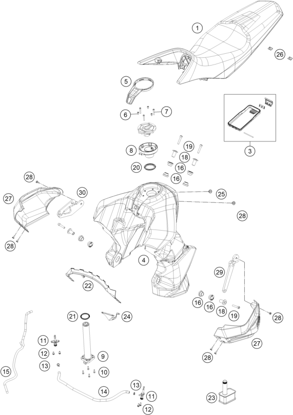Sprängskiss: Tank, Seat – KTM 890 SMT 2026