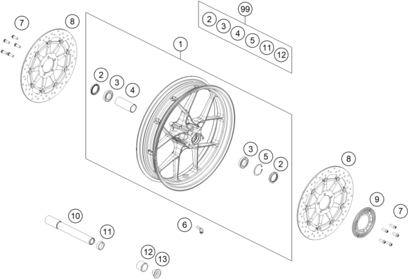 Sprängskiss: Front Wheel – KTM 890 SMT 2026