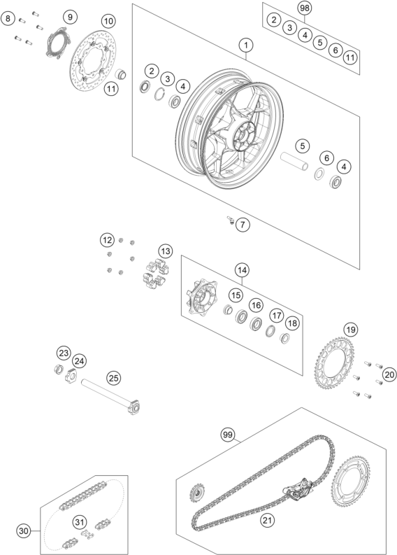 Sprängskiss: Rear Wheel – KTM 890 SMT 2026