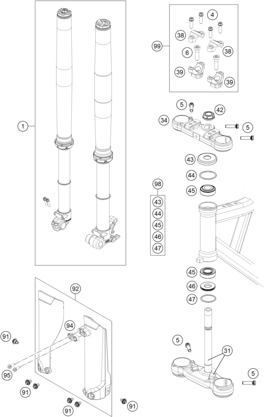 Sprängskiss: Front Fork, Triple Clamp – KTM SX-E 5 2024
