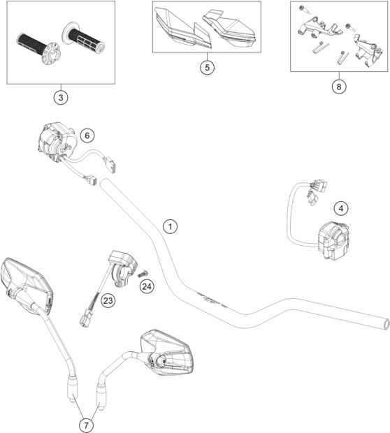 Sprängskiss: Handlebar, Controls – KTM 690 ENDURO R 2024