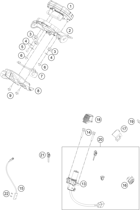 Sprängskiss: Instruments / Lock System – KTM 200 DUKE, blue, w/o ABS - B.D. 2026