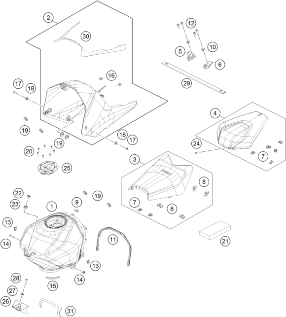 Sprängskiss: Tank, Seat – KTM RC 125, black 2024
