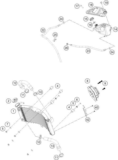 Sprängskiss: Cooling System – KTM 125 DUKE, black - B.D. 2026