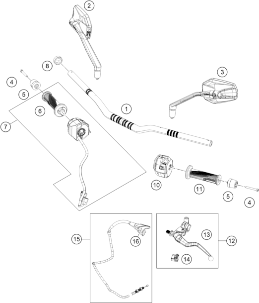 Sprängskiss: Handlebar, Controls – KTM 250 DUKE, silver - B.D. 2026