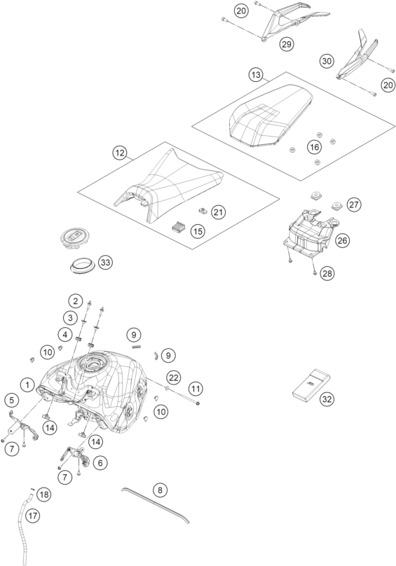 Sprängskiss: Tank, Seat – KTM 250 DUKE, white CKD 2024
