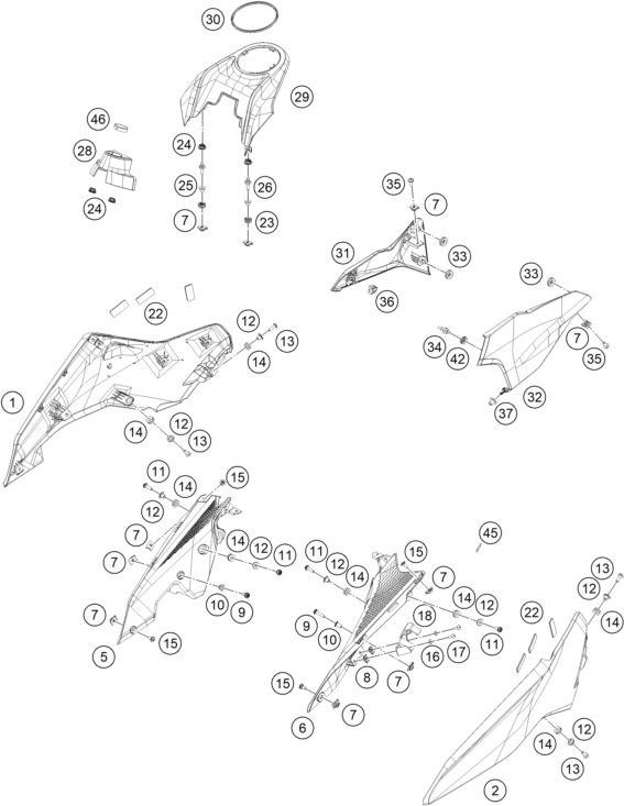 Sprängskiss: Cover – KTM 250 DUKE, silver - B.D. 2026