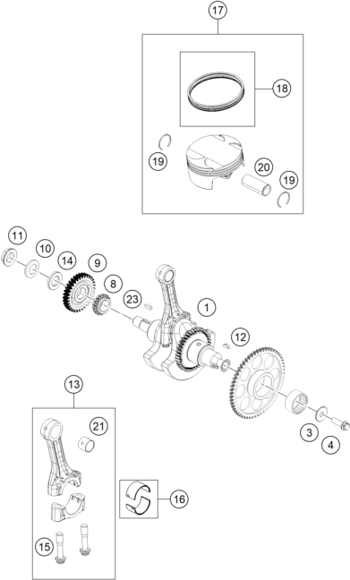 Sprängskiss: Crankshaft, Piston – KTM 250 DUKE, silver - B.D. 2026