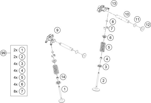 Sprängskiss: Valve Drive – KTM 250 DUKE, silver - B.D. 2026