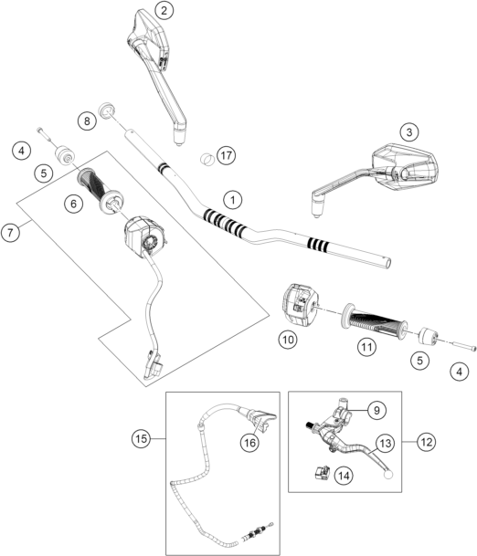 Sprängskiss: Handlebar, Controls – KTM 125 DUKE, black - B.D. 2026