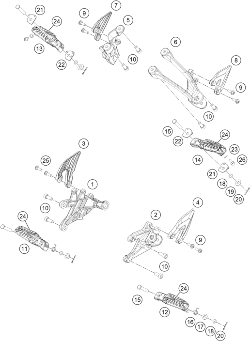 Sprängskiss: Footpegs – KTM 250 DUKE, silver - B.D. 2026