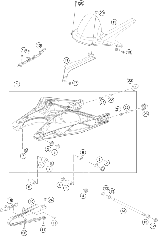 Sprängskiss: Swing Arm – KTM 250 DUKE, silver - B.D. 2026