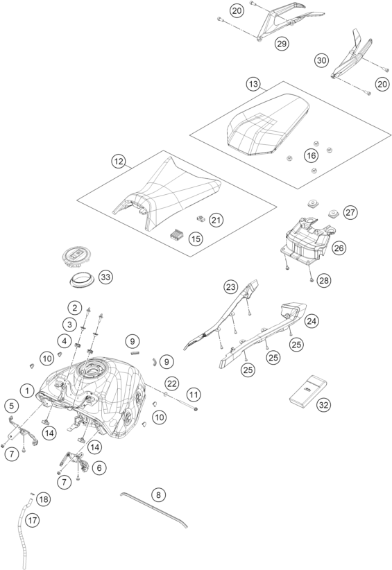 Sprängskiss: Tank, Seat – KTM 390 DUKE, blue - B.D. 2024