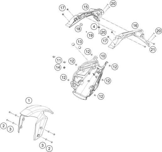 Sprängskiss: Mask, Fenders – KTM 250 DUKE, silver - B.D. 2026