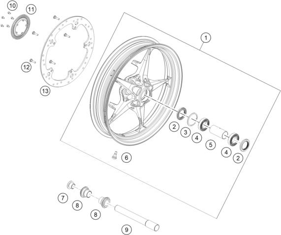 Sprängskiss: Front Wheel – KTM 250 DUKE, silver - B.D. 2026