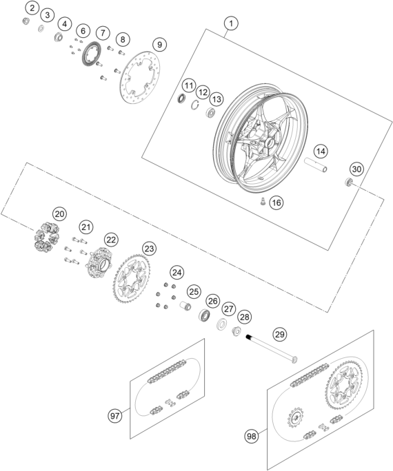 Sprängskiss: Rear Wheel – KTM 250 DUKE, silver - B.D. 2026