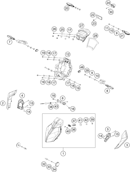Sprängskiss: Lighting System – KTM 390 DUKE, orange 2024